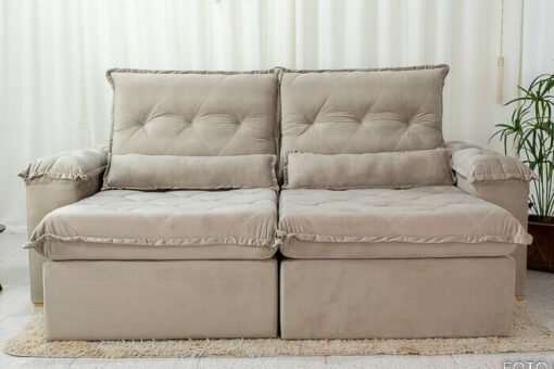 Sofá Retrátil Reclinável Califórnia 2.50m Veludo 525 Bege - D28 Hiper soft - Imagem 6