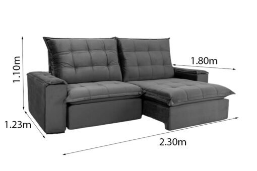 Sofá Retrátil Reclinável Atenas Veludo Marrom 815 Larg. 2.30m - D33 e Molas Ensacadas - Imagem 8