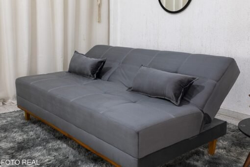 Sofá Cama Madrid larg. 1.80m Molas Bonnel Veludo Cinza 2303 - Imagem 2