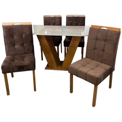 Mesa Classic 120 Cinamomo/Off White com 4 Cadeiras Sophia Mel/Veludo Marrom – CEL MÓVEIS + WM DECOR - Imagem 3