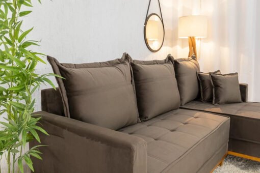 Sofá 3 Lug. Milão C/Chaise Lado Esquerdo Veludo Marrom 815 Larg. 2.30m - Molas Ensacadas - Imagem 3