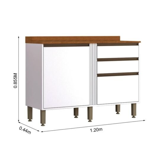 Balcão Pérola Branco 1.20m + Aéreo Pérola 2 Portas Branco 1.20m - Sallêto - Imagem 6