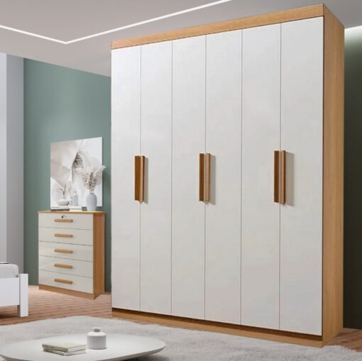 Guarda-Roupa 6 Portas Colibri + Cômoda Ipanema Cinamono/Off White - D'DORO MÓVEIS