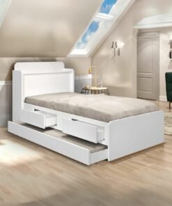 Cama Solteiro Baú Tamires + Auxiliar Mili Branco - MADEC/VJ MÓVEIS