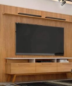 Painel Frisado Curitiba + Rack São Paulo TV até 75 Polegadas Cinamomo-Off Valdemoveis