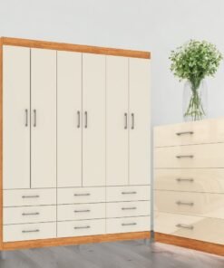 Guarda-Roupa 6 Portas Paraty 3690 + Cômoda 5 Gavetas Aruba Cinamono/Off White - FELLICCI