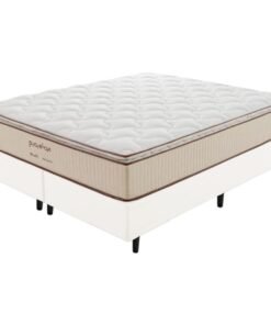 Colchão Queen Bali D33 + Base Box Simples Corino Branco – PRORELAX + ALTO NÍVEL CAMAS E COLCHÕES