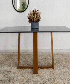 Base Mesa Pedro 6 lugares Vidro Grafite 160x80 Madeira Maciça Art Assento - Entregue Montada