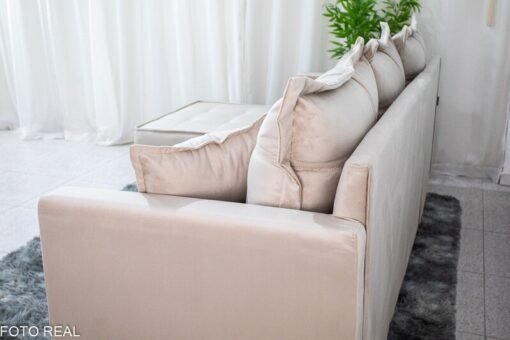 Sofá 3 Lug. Milão C/Chaise Lado Direito Veludo Bege 818 Larg. 2.30m - Molas Ensacadas - Imagem 4