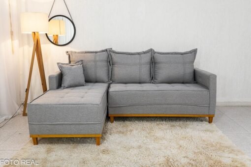 Sofá 3 Lug. Com Chaise Lado Direito Milão Larg. 2.30m Linho Cinza 1008 - Molas Ensacadas - Imagem 2