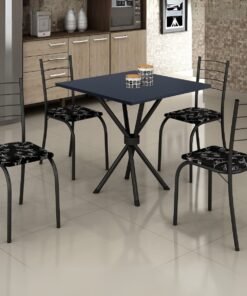 Mesa 4 Cadeiras Rio 75×75 Preto/Grafite/Preto Lírio – TEIXEIRA