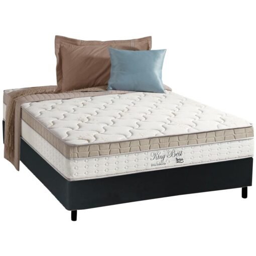 Colchão Casal King Best D28 + Base Box Simples Corino Preto – ANJOS COLCHÕES + ALTO NÍVEL CAMAS E COLCHÕES