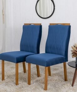 2 Cadeiras Lisboa Veludo Azul 503 Madeira Maciça Art Assento - Entregue Montada