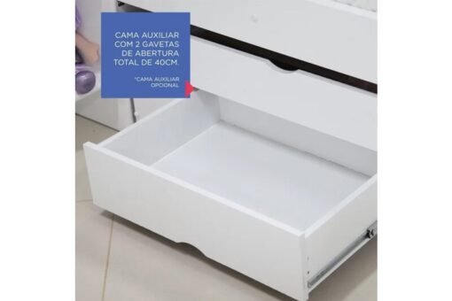 Cama Auxiliar Solteiro 2 Gavetas Branca 93x188x33 - D Doro - Imagem 3