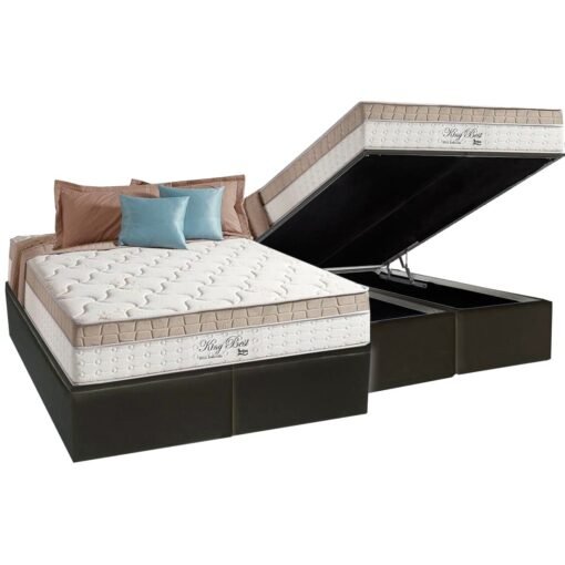 Colchão Queen King Best D28 + Base Box Baú Preto – ANJOS COLCHÕES + BIOSTAR