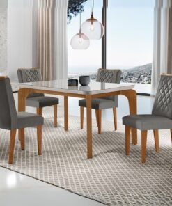 Mesa Londrina 120 Canto Copo Imbuia/Off White com 4 Cadeiras Jade Linho Grafite – RUFATO