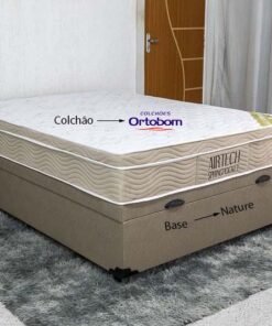 Box Baú Casal Eli Korino Bege Blindado + Colchão Casal Airtech Springpocket 138x188x67 Ortobom