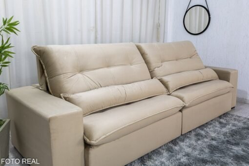 Sofá Retrátil Reclinável 2.90m Máximo Veludinho Bege E18 - D28 Soft - Imagem 6