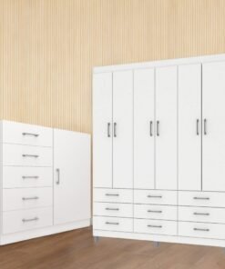 Guarda-Roupa 6 Portas Paraty 3690 + Cômoda 5 Gavetas Sapateira Miami Branco - FELLICCI