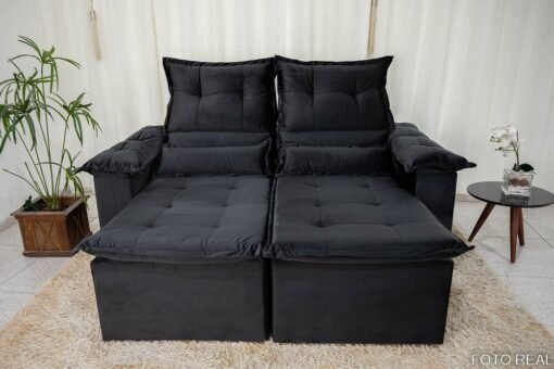 Sofá Retrátil e Reclinável Nicole 1.80m Veludo Preto A14 - Imagem 5