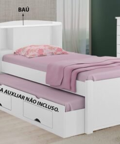 Cama Solteiro Milênio Branca Cabeceira C/ Baú - D Doro