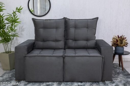 Sofá Retrátil Reclinável Rafaela Veludinho Cinza B10 Larg. 1.40m - Imagem 5