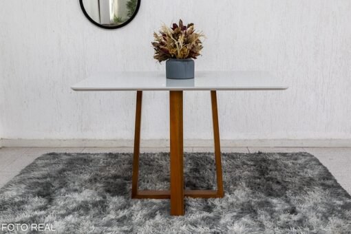 Mesa de Jantar Pedro Mel Vidro Off 120×80 4 Cadeiras Lisboa Veludo Bege 512 Madeira Maciça Art Assento - Entregue Montada - Imagem 6