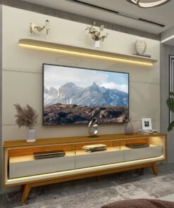 Painel até 85″ Royal 220 Off White + Rack Requinte 212 Naturale/Off White - GELIUS
