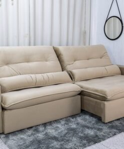 Sofá Retrátil Reclinável 2.90m Máximo Veludinho Bege E18 - D28 Soft