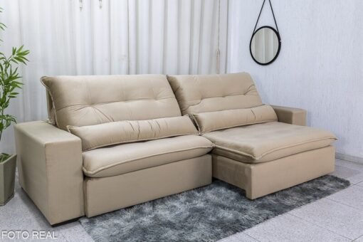 Sofá Retrátil Reclinável 2.90m Máximo Veludinho Bege E18 - D28 Soft