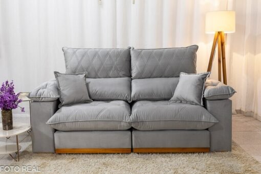 Sofá Retrátil Reclinável Magnum Veludo Prata 823 Larg. 2.10m - Molas Ensacadas - Imagem 5