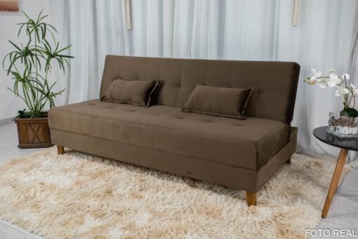 Sofá 4 lugares e Sofá Cama Casal Arpoador Veludo Marrom - Imagem 3