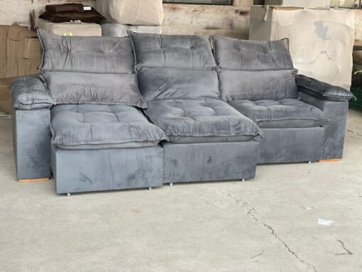 Sofá Retrátil e Reclinável Imperial 2,75 m Veludo Jolie Cinza 08 – IMPERIAL DECOR - Imagem 5
