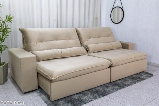 Sofá Retrátil Reclinável 2.90m Máximo Veludinho Bege E18 - D28 Soft - Imagem 2