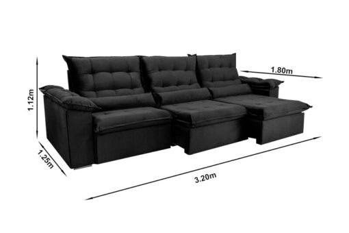 Sofá Retrátil Reclinável Emanuelly Veludo Bege 01 Larg. 3.20m  - D28 Soft - Imagem 10