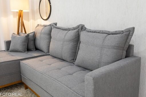 Sofá 3 Lug. Com Chaise Lado Direito Milão Larg. 2.30m Linho Cinza 1008 - Molas Ensacadas - Imagem 3
