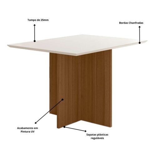 Mesa Jantar Helo 120×90 Tampo MDF Vidro Off Poliman - Imagem 4