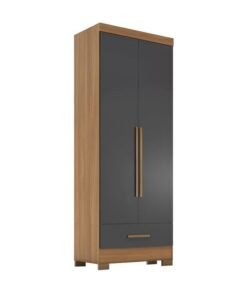 Roupeiro Solteiro Smart Plus (GR2123) Cinamomo/Chumbo 2 Portas 1 Gaveta C/Pés Larg. 0.85m - Rodial Móveis