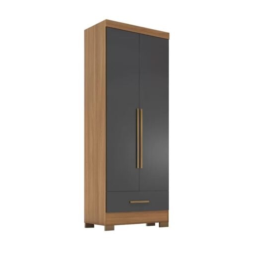Roupeiro Solteiro Smart Plus (GR2123) Cinamomo/Chumbo 2 Portas 1 Gaveta C/Pés Larg. 0.85m - Rodial Móveis