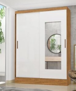 Guarda-Roupa Solteiro Santiago 2 Portas Larg. 1.31m Com Espelho e Pés Cinamomo/Branco Carioca Móveis
