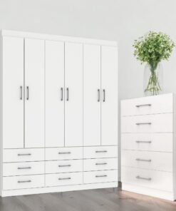 Guarda-Roupa 6 Portas Paraty 3690 + Cômoda 5 Gavetas Aruba Branco - FELLICCI