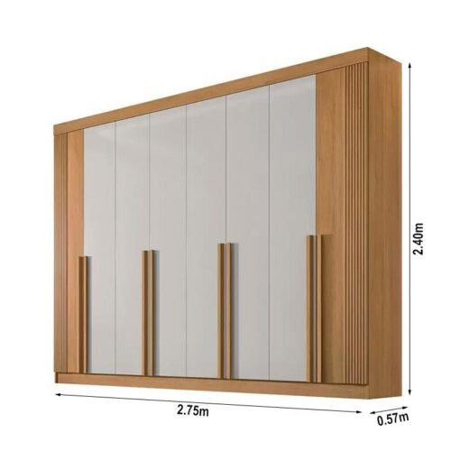 Roupeiro Casal Daymond Cinamomo/Off 8 Portas 8 Gavetas Detalhe Ripado 100% MDF Larg. 2.75m - D' Doro - Imagem 5