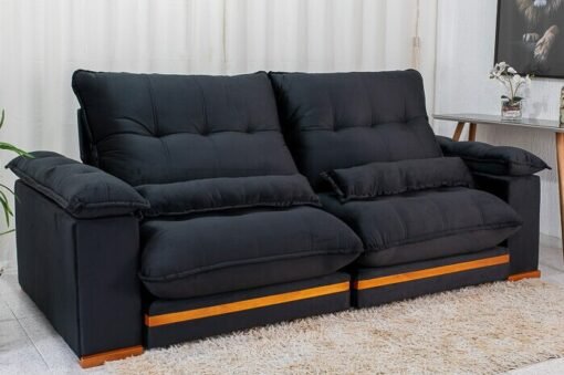 Sofá Retrátil Reclinável Ibis Veludo Preto 820 Larg. 2.50m - D33 e Molas Ensacadas - Imagem 3