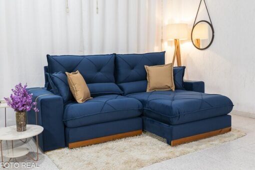 Sofá Retrátil Reclinável Gran Bello (BARUC) Veludo Azul Larg. 2.50m - D33 e Molas Ensacadas - Imagem 2