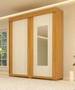 Roupeiro Heloisa Nature/Off 2 Portas C/ 1 Espelho e Pés 100% MDF Larg. 1.80m - ACP