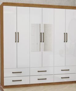 Guarda-Roupa 6 Portas(Com Espelho/Sem Pés)Dallas 1,53 m Cinamono/Branco – CARIOCA MÓVEIS