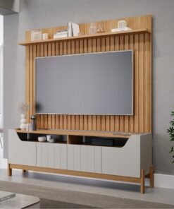 Painel até 70" Trend Nature + Bancada Moema Off White/Nature - PERMÓBILI