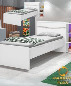 Cama Solteiro Baú Jade Branco/Lilás/Branco - J&A MÓVEIS