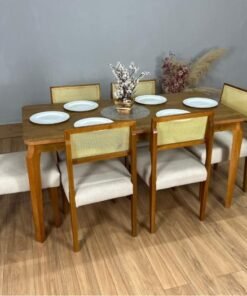 Mesa de Jantar Alegra 1.60×0.80 Com 6 Cadeiras Grécia – Cinamomo/Bege