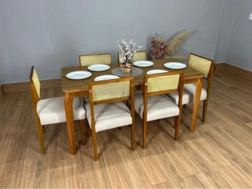 Mesa de Jantar Alegra 1.60×0.80 Com 6 Cadeiras Grécia – Cinamomo/Bege